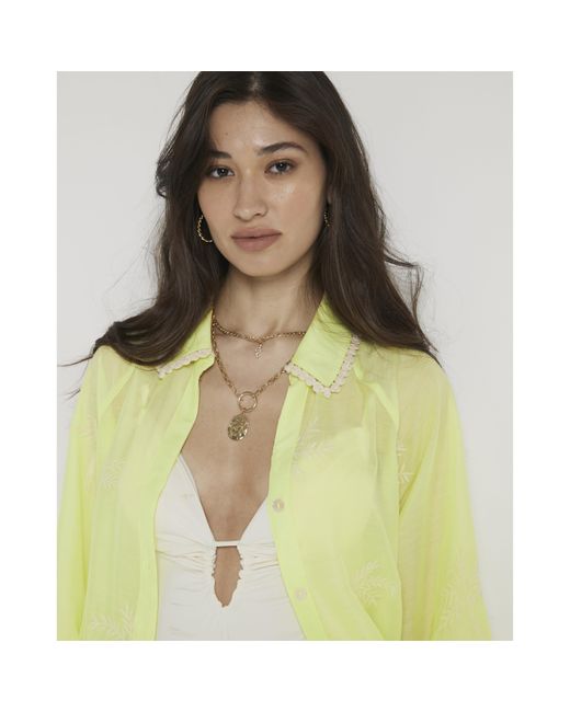 River Island Yellow Embroidered Beach Shirt