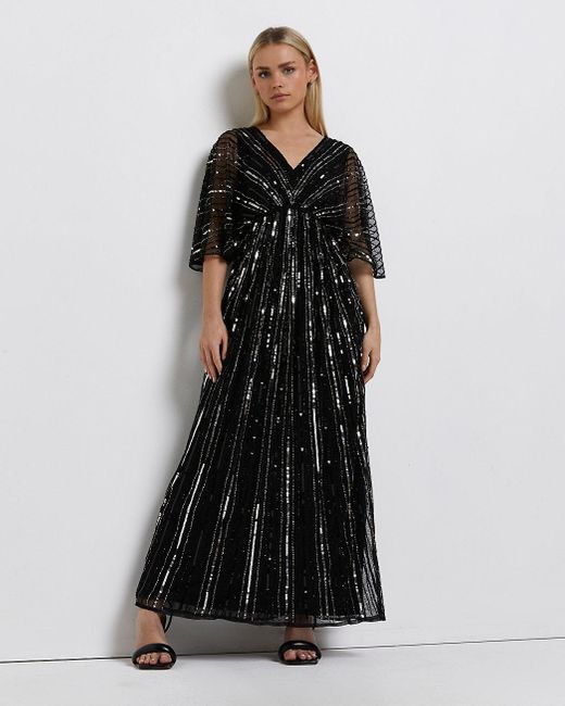 River Island Sequin Maxi Dress in Black - Lyst
