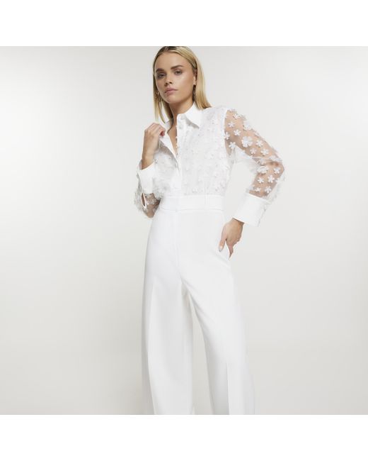 River Island White Lace Top Jumpsuit