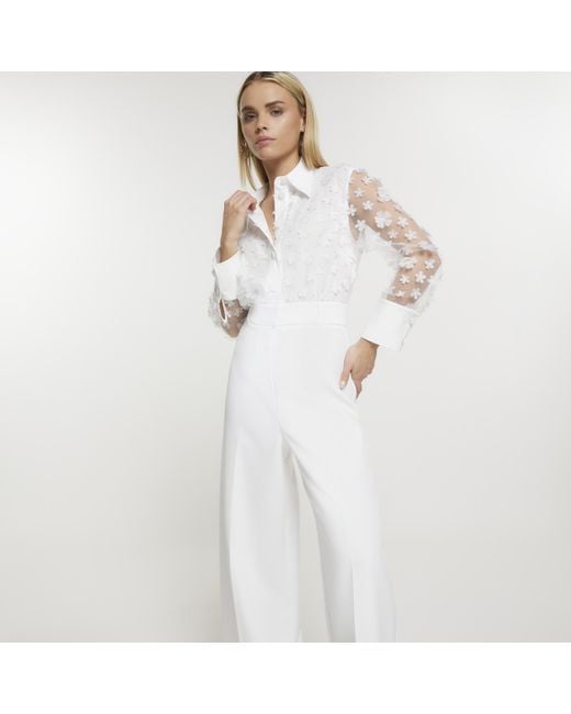 White jumpsuit sales with lace top