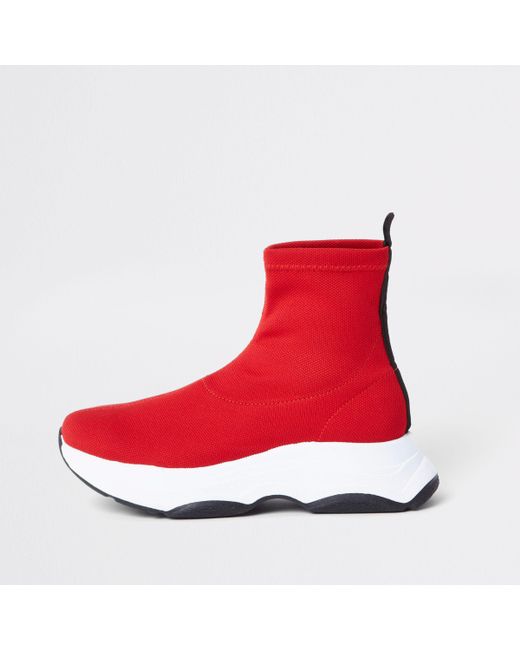 River Island Red Knitted Sock Runner Sneakers for men