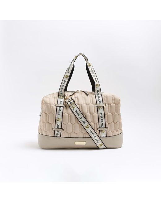 River Island Natural Beige Quilted Travel Bag