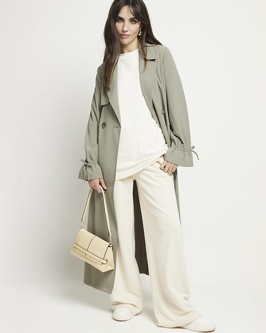 River Island Natural Tie Cuff Belted Duster Coat