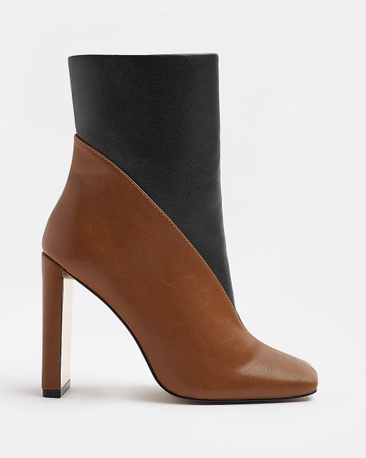 River Island Brown Black Heeled Ankle Boots
