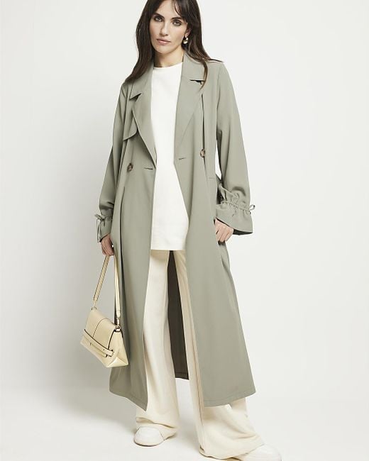 River Island Natural Tie Cuff Belted Duster Coat