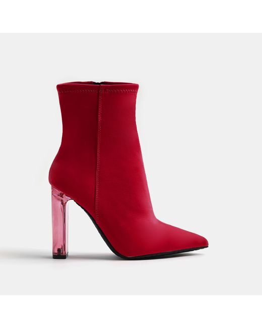 River Island Red Heeled Sock Ankle Boots Lyst Australia