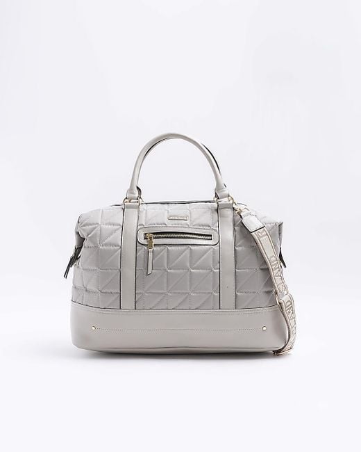 River Island Gray Grey Quilted Zip Travel Bag