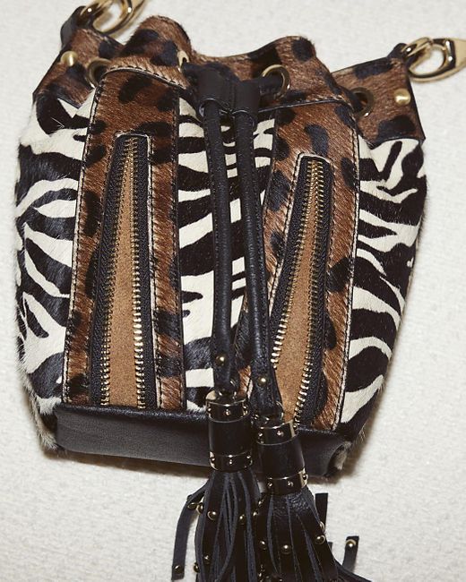 River Island Black Brown Leather Animal Print Cross Body Bag