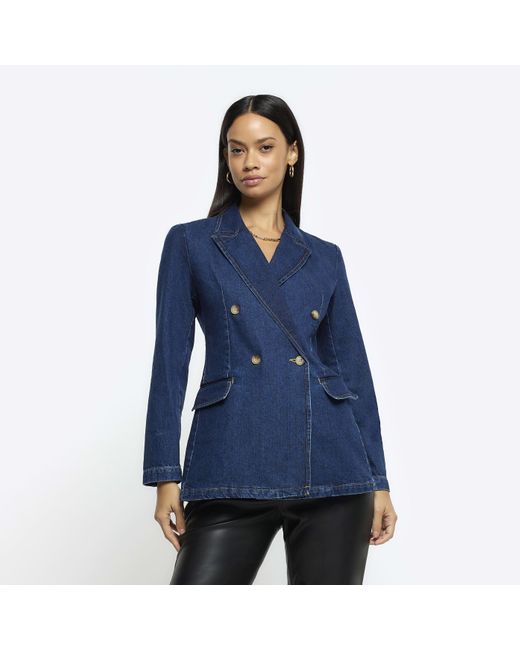 River Island Blue Fitted Double Breasted Blazer At Nordstrom