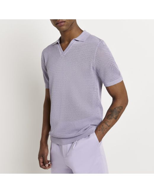 River Island Purple Oversized Fit Knitted Polo Shirt for men