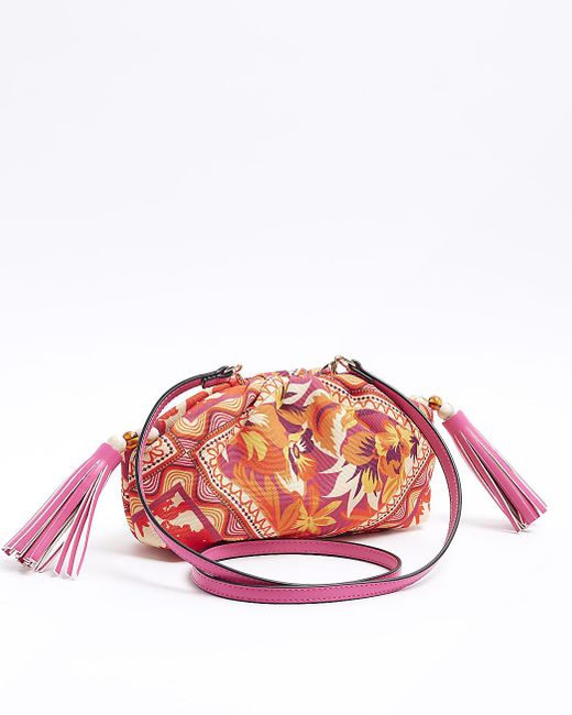 River Island White Pink Floral Scarf Clutch Bag