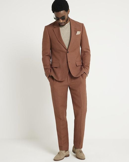 River Island Brown Rust Blend Suit Trousers for men