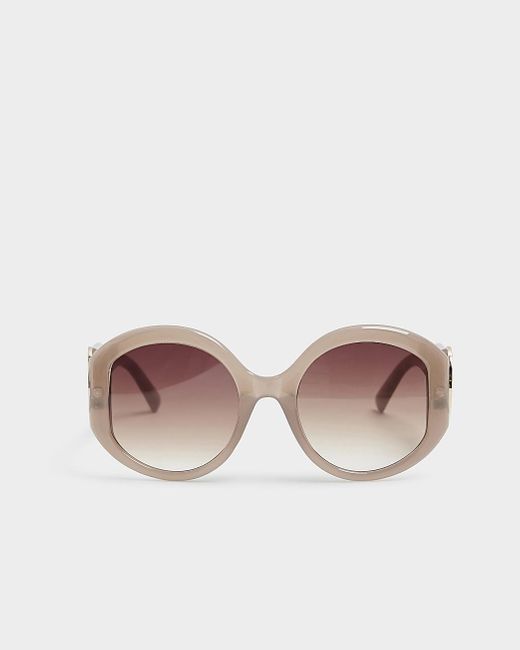 River Island Pink Cream Chunky Ri Round Sunglasses