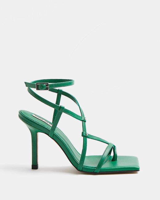 Leather Green Strappy Heeled Sandals | Lyst