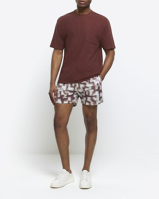 River Island Blue Brown Slim Fit Monochrome Swims Shorts for men