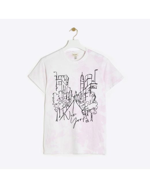 River Island White Tie Dye Graphic Print T-shirt