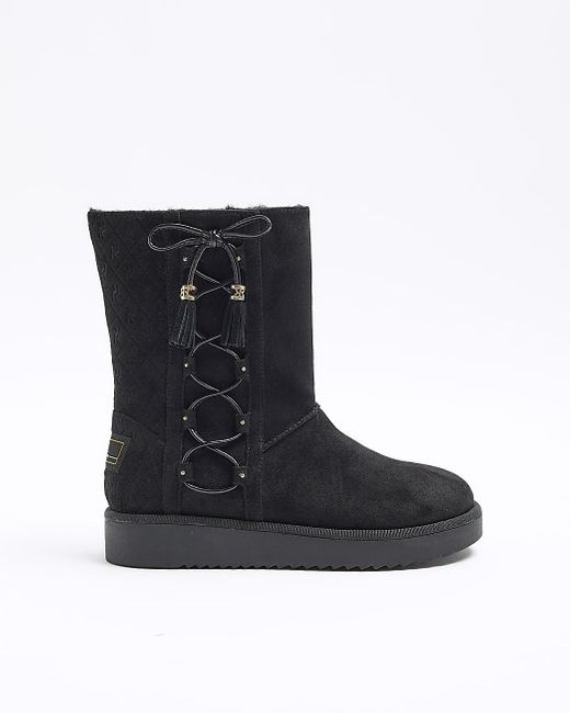 River Island Black Suedette Embossed Ankle Boots