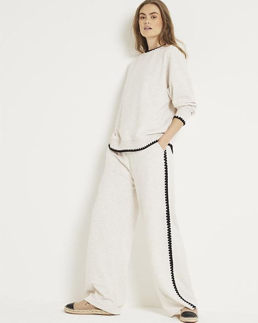 River Island Natural Whipstitch Wide Leg joggers