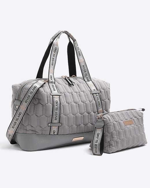 River Island Gray Quilted Travel And Makeup Bag Bundle
