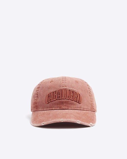River Island Pink Washed Rust Embroidered Cap for men