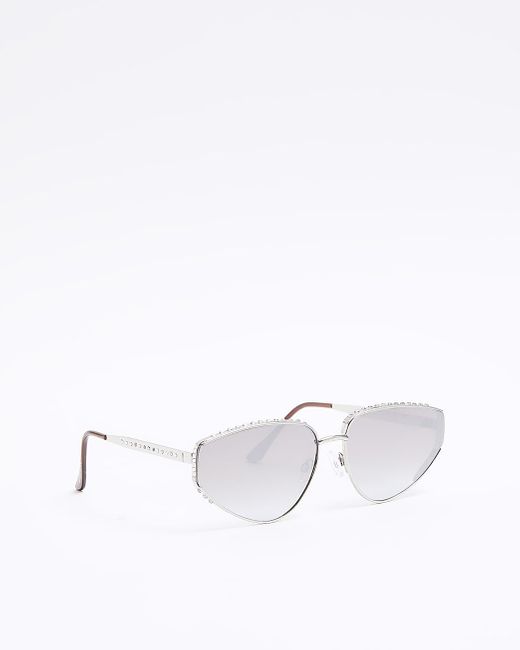 River Island White Silver Diamante Cateye Sunglasses