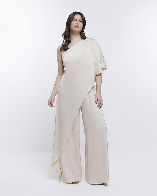 River Island Cream Bridesmaid Drape Shoulder Jumpsuit in White Lyst