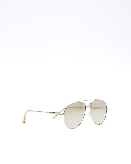River Island White Silver Aviator Sunglasses for men