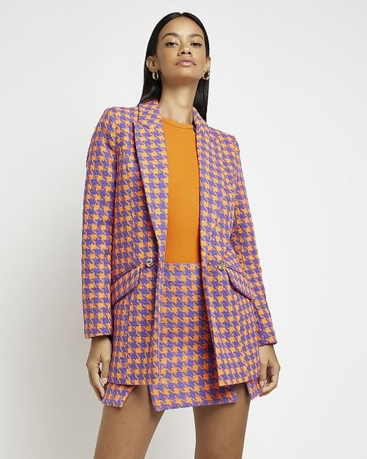 River Island Orange Dogtooth Boucle Blazer in Pink Lyst