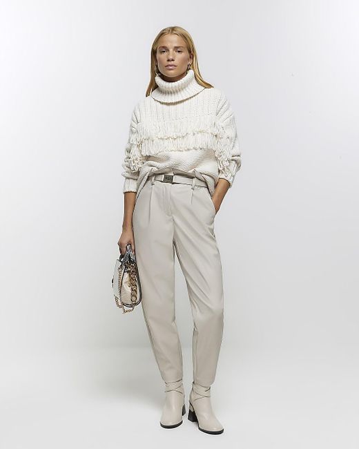 River Island White Faux Leather Paperbag Trousers