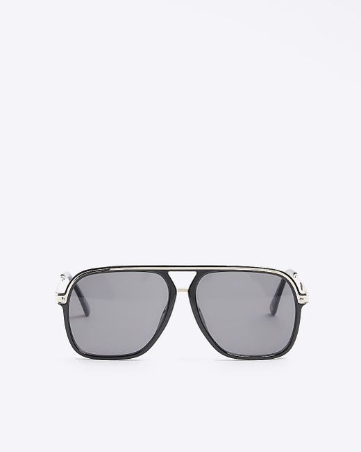 River Island Gray Black Aviator Sunglasses for men