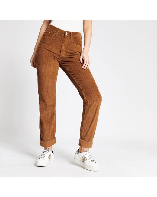 River Island Brown Corduroy Mom High Rise Jeans