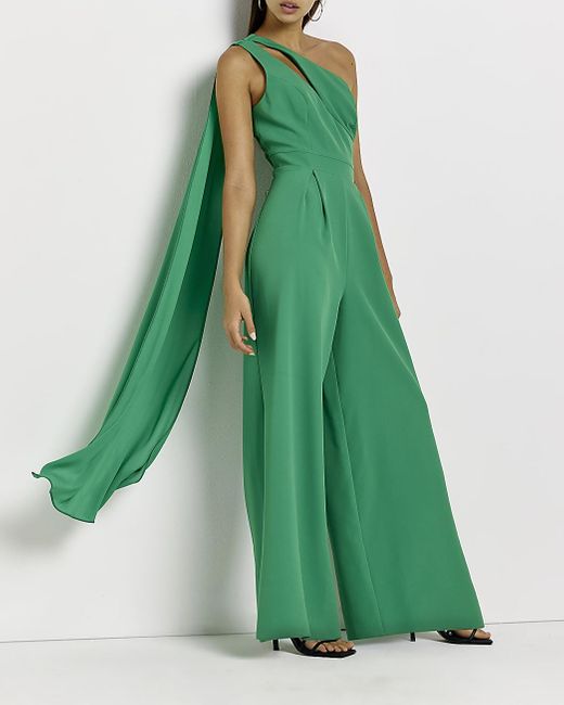 River Island Green One Shoulder Jumpsuit Lyst
