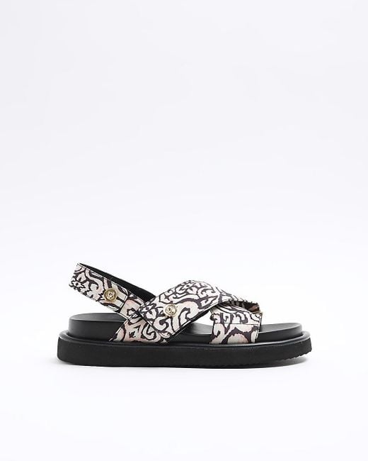 River Island White Black Abstract Crossed Sandals