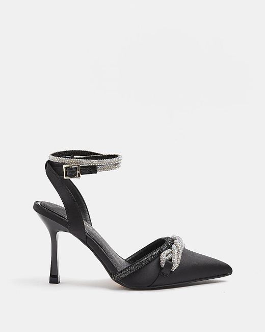River Island Satin Black Wide Fit Diamante Court Shoes | Lyst Canada