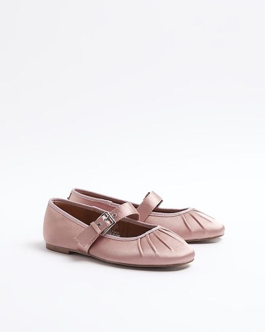 River Island Pink Pleated Mary Jane Ballet Pumps