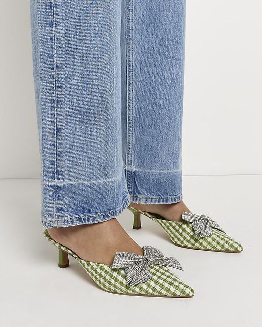 River Island Green Gingham Heeled Shoes