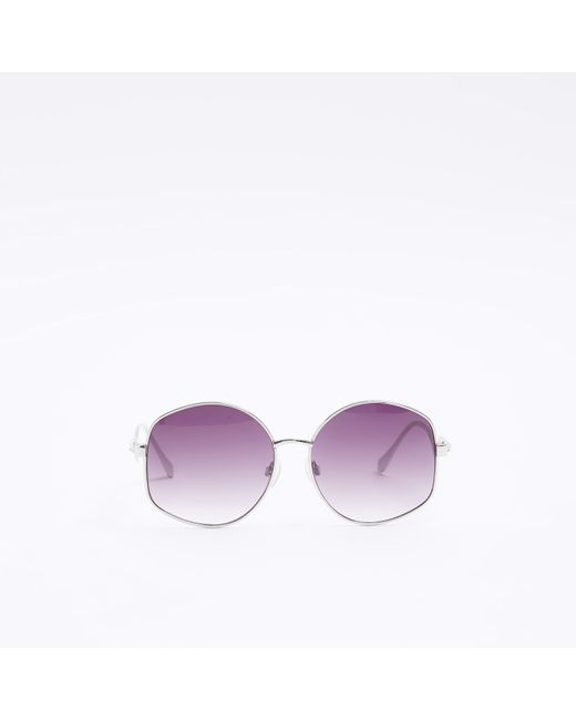 River Island Purple Silver Round Wave Sunglasses