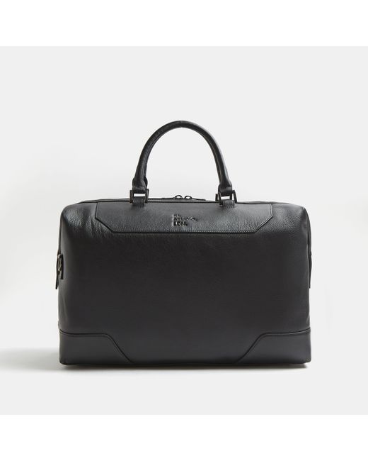 River Island Black Ri Studio Leather Holdall Bag for men