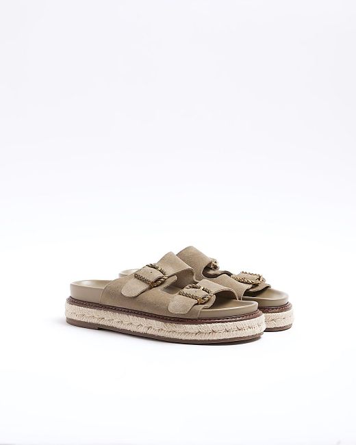 River Island White Beige Leather Buckle Sandals