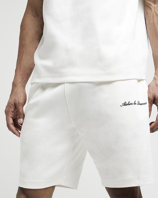 River Island White Ecru Regular Fit Embroidery Shorts for men
