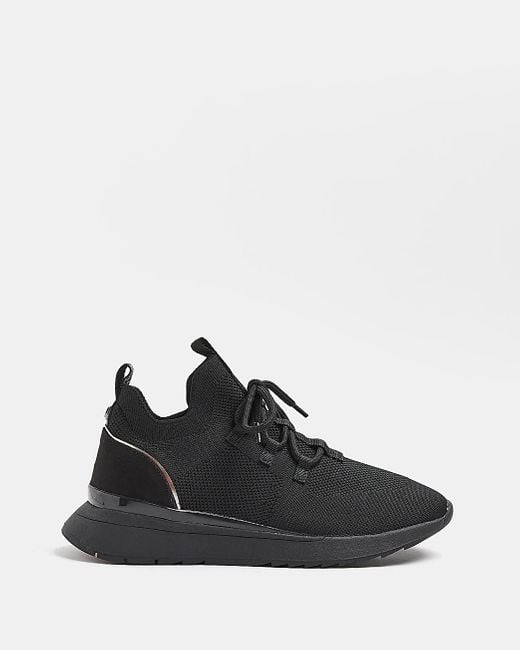 River Island Black Wide Fit Knitted Trainers | Lyst Canada