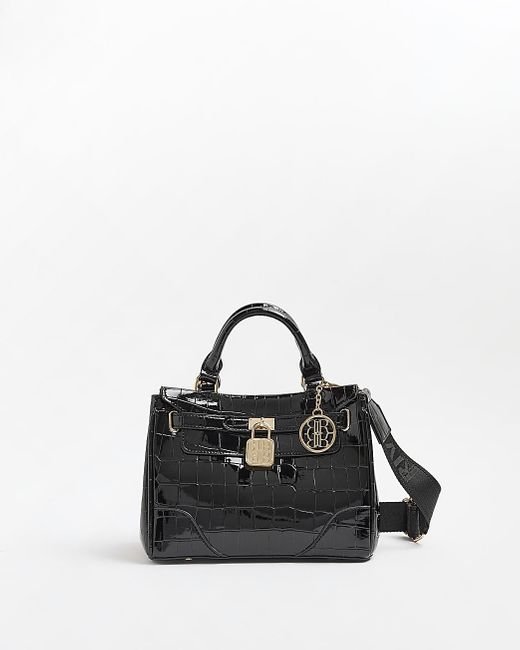 River Island Croc Embossed Patent Tote Bag in Black Lyst