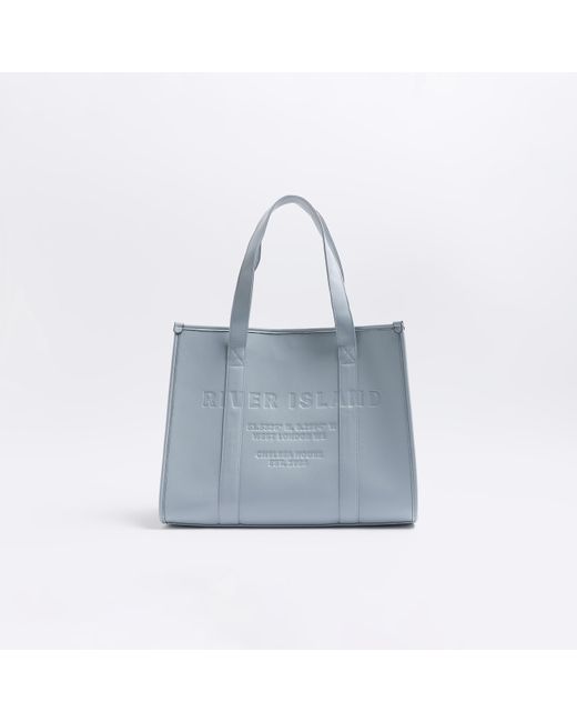 River Island Blue Grey Faux Leather Embossed Tote Bag