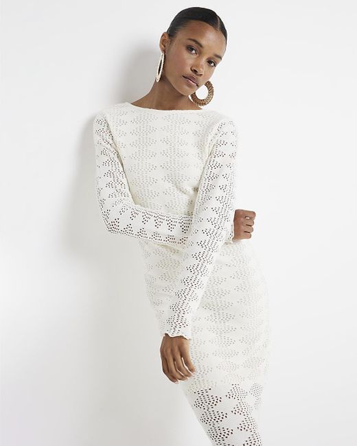 River Island White Crochet Bodycon Maxi Dress