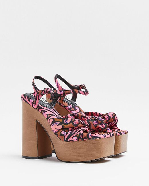Floral Wooden Platform Heeled Sandals 