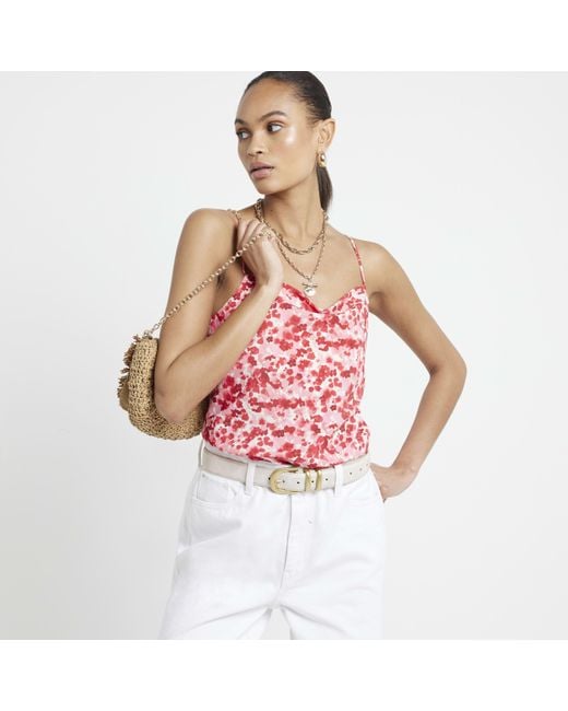 River Island Pink Floral Cowl Neck Cami Top