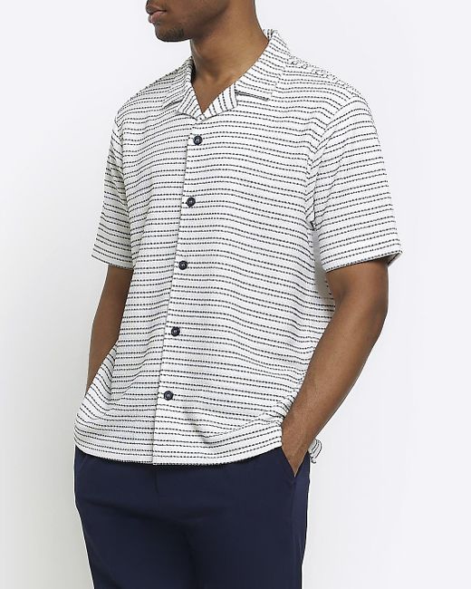 River Island White Textured Stripe Shirt for men