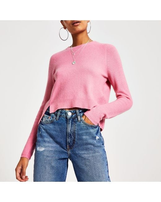 River Island Pink Long Sleeve Knitted Jumper Lyst