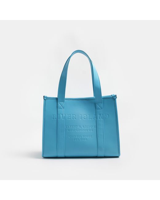 River Island Blue Ri Monogram Embossed Shopper Bag