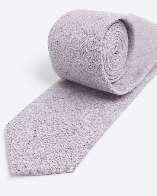 River Island Gray Linen Blend Textured Tie for men